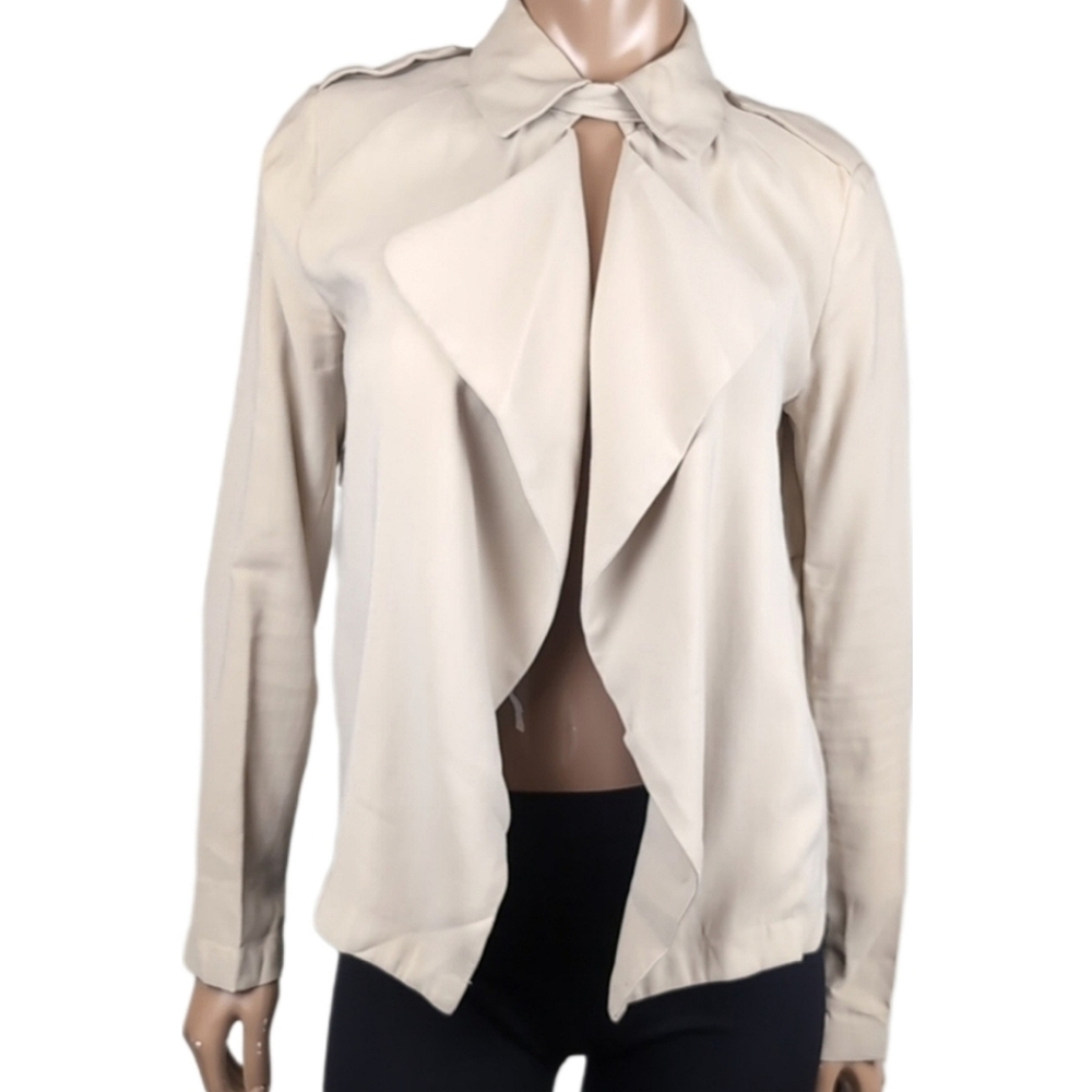 Zara Basic Waterfall Blazer Jacket Moto Draped Kh… - image 1